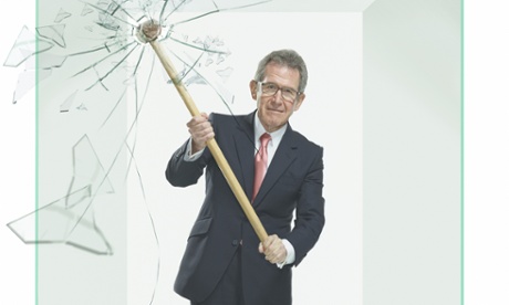 lord browne smashing a glass window with a hammer