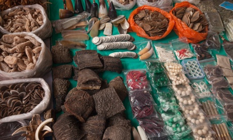 Illegal wildlife products are seen for sale at a covered market in the town of MongLa, Shan State Special Region Four, Burma, 04 April 2014.