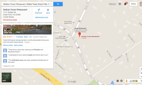 The Google Maps listing now correctly details the Serbian Crown's closure.
