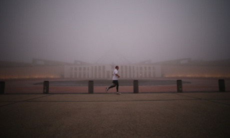 A foggy Parliament this morning to greet Japanese Prime Minister Shinzo Abe.