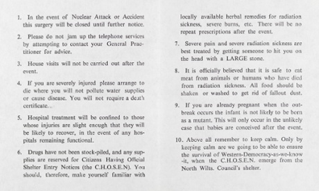 Leaflet satirizing government advice on nuclear war.