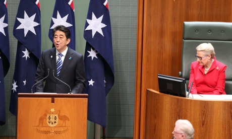 Japanese Prime Minister Shinzo Abe addresses a special joint sitting.