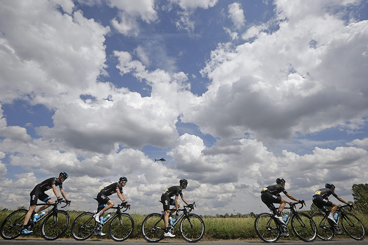 TDF3: Team Sky, with Chris Froome in last position, rides through the countryside