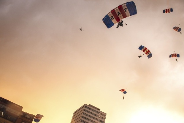 raf pilots parachuting to the ground
