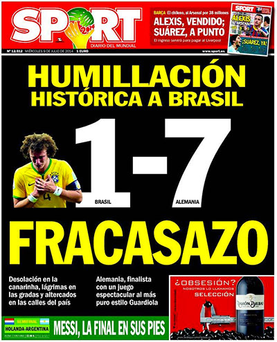 International Front Pages: Historic Humiliation for Brazil from Sport Diario Del Mundial, Spain