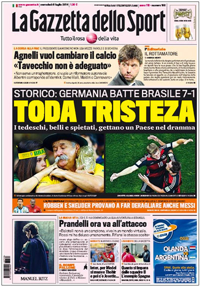 International Front Pages: 'Total Sadness' from La Gazzetta dello Sport, Italy