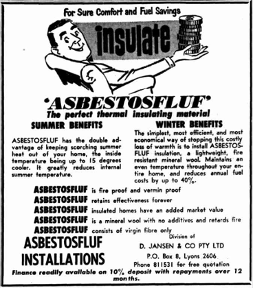 Mr Fluffy asbestos advertisement 1969