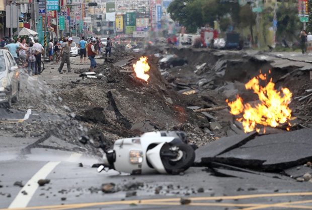 This is the scene in Kaohsiung, Taiwan, early this morning following multiple explosions from an underground gas leak last night. Several gas explosions ripped through Taiwan's second-largest city, hurling concrete through the air and blasting long trenches in the streets.