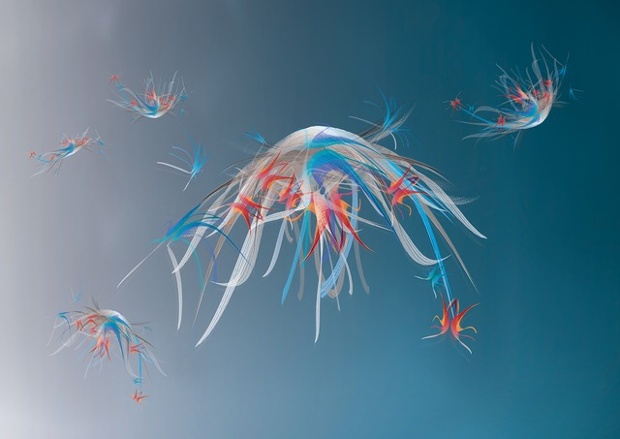 digital looking jellyfish in the ocean