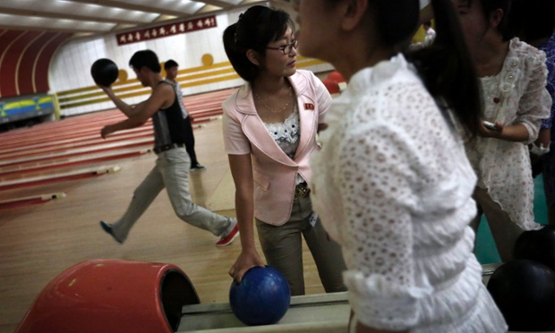 North Koreans spend their morning at the Golden Lanes bowling alley