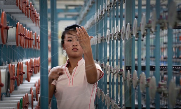 A North Korean woman works at the Kim Jong Suk Pyongyang textile factory