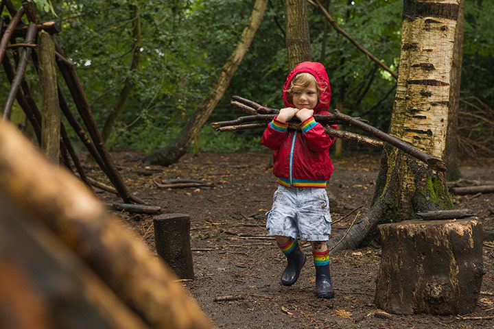 National Trust Hargreaves: National Trust: George carrying sticks for the family den