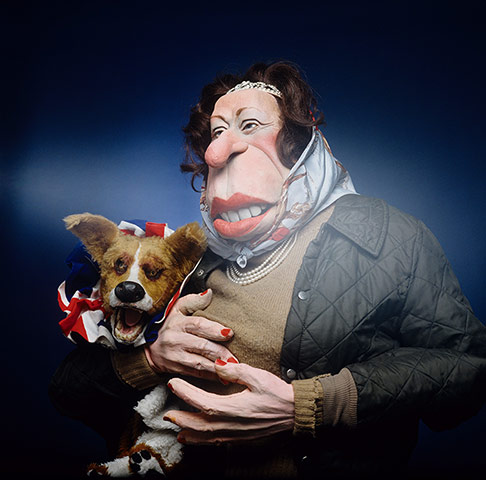 Spitting Image: Queen Elizabeth II puppet with her puppet corgi