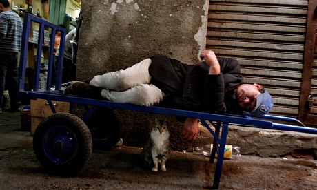 A man has a siesta in Asuncion, Paraguay