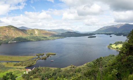 Panorama of Derwentwater in English Lake District from viewpoint in early morning