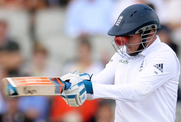 Manchester: England's Stuart Broad is struck by a cricket ball during the fourth test match against India at Old Trafford cricket ground. The ball broke Broad's nose but England still went on to win the match by an innings and 54 runs.