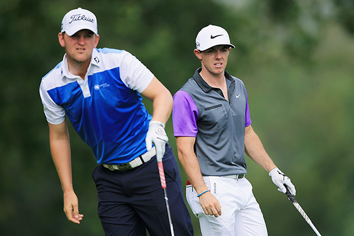 Rory McIlroy US PGA Open: Austria's Bernd Wiesberger, left, and Rory McIlroy look on from the fifth 