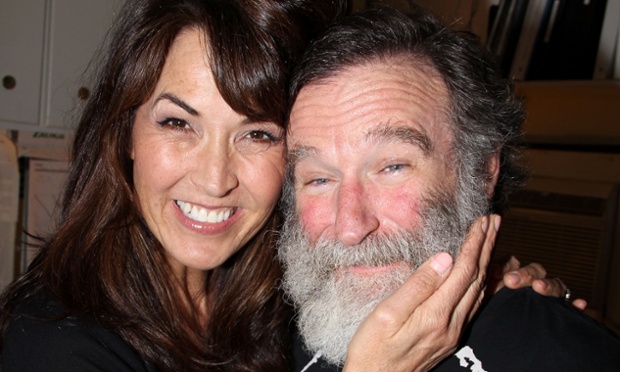 Susan Schneider and fiancee Robin Williams pose backstage at the hit play 