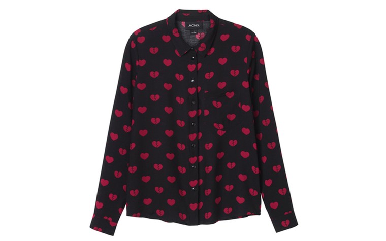 Shirts to buy now: Shirts to buy now - black shirt with red all over heart print by Monki