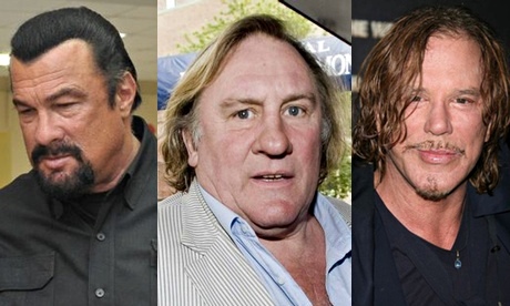 Steven Seagal, Gérard Depardieu and Mickey Rourke composite