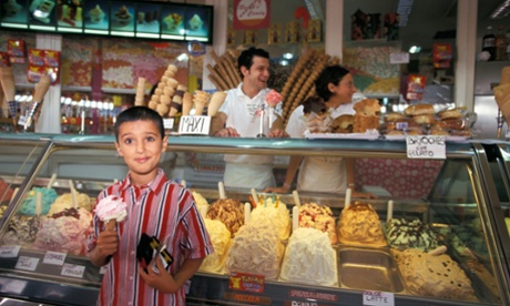 Getting take away at Gelateria Sirmione, Lake Garda Lombardy, Italy
