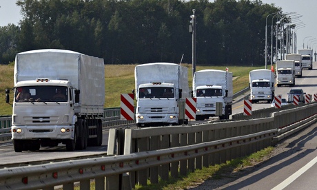 A Russian convoy of trucks carrying humanitarian aid for Ukraine