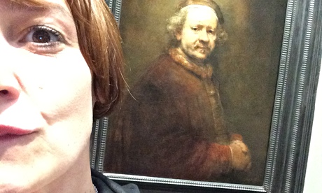 Zoe Williams poses in front of one of the original selfies: Rembrandt's Self-Portrait at 63 