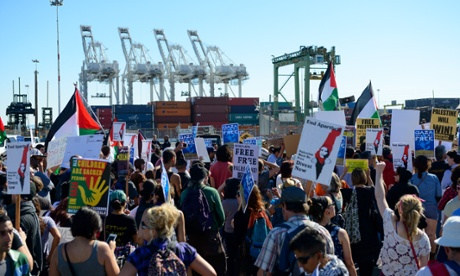 Pro-Palestinian protesters at the Port of Oakland