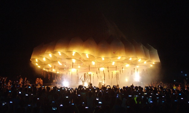Villagers release a paper sky lantern at a ceremony marking the Chinese Hungry Ghost Festival in Hongling village, Hainan province