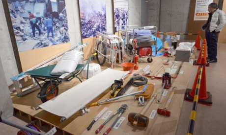 Survival tools on display at Tokyo Rinkai disaster prevention park.