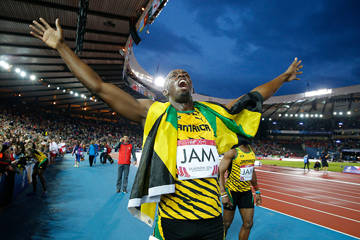 Usain Bolt by Tom Jenkins: Usain Bolt celebrates 