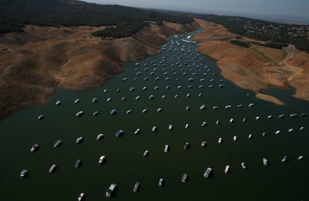 Bidwell Marina at Lake Oroville in Oroville, California which is currently at 32 percent of its total 3,537,577 acre feet