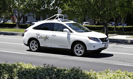 A Google self-driving car on the real streets of Mountain View, California, in May.