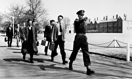 National Service recruits being led to the Guards’ depot in Surrey, 1953.