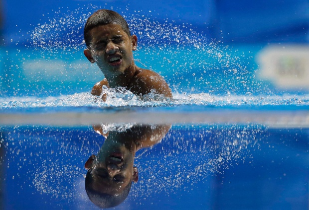 An athlete prepares during a training session at the Youth Olympic Games in Nanjing, China