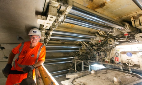Terry Morgan, Crossrail chairman at the front of tunnel boring machine 'Jessica'.