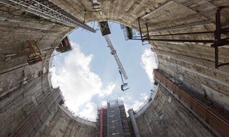 The view back to the surface from the base of the Limmo Peninsular shaft in east London.