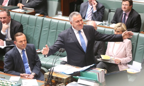 The Prime Minister Tony Abbott and Treasurer Joe Hockey during question time in the House of Representatives, Wednesday 27th August 2014  #politicslive Photograph  by Mike Bowers for The Guardian Australia