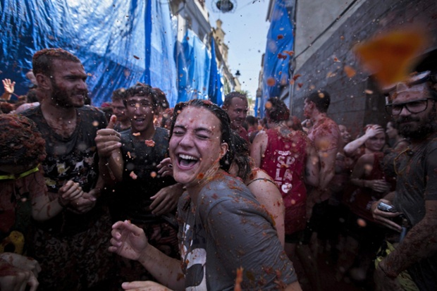 Young people take part in La Tomatina in Buñol