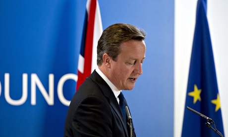 Prime minister David Cameron with and EU and Union Jack flag