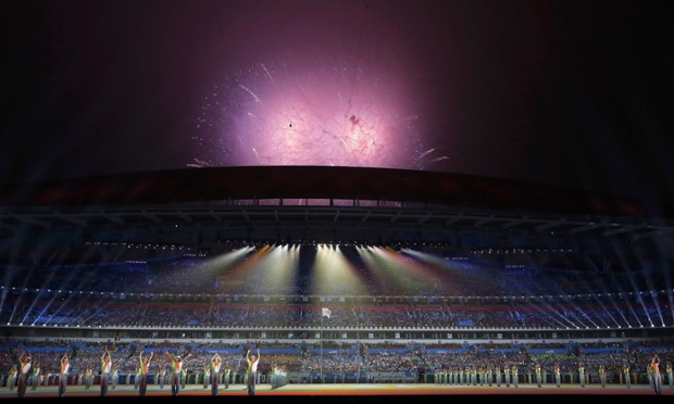 Fireworks during the closing ceremony of the Nanjing Youth Olympics in Jiangsu province, China