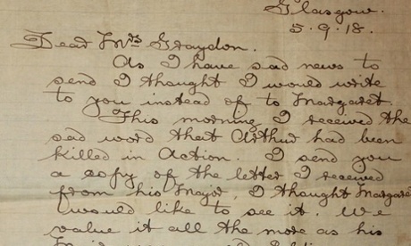 How do you break the news after four years of love letters: A father writing to another father... Dear Mr. Graydon, As I have sad news to send I thought I would write you instead of to Margaret. This morning I received the sad word that Arthur had been killed in Action.