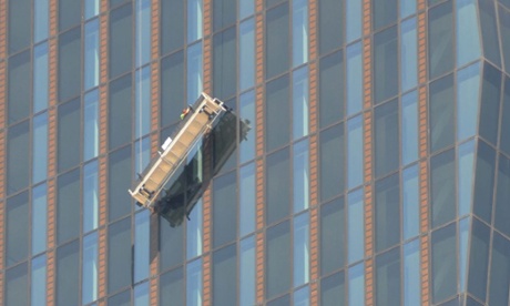 Two window cleaners were trapped 144 metres from the ground on the 48 floor in their platform at the front of the 'DC-Tower,' Austria's highest skyscraper, in Vienna.
