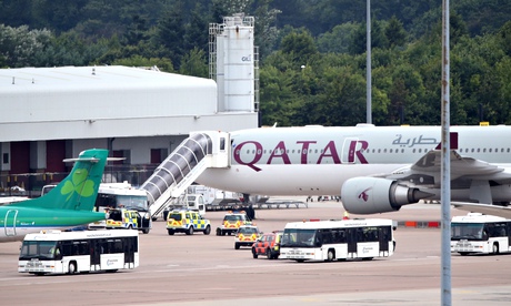 Military Jet Escorts Qatar Airways Plane Into Manchester Airport