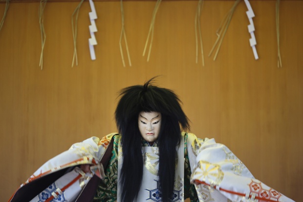A traditional Kagura, or a scared dance is performed in Tokyo