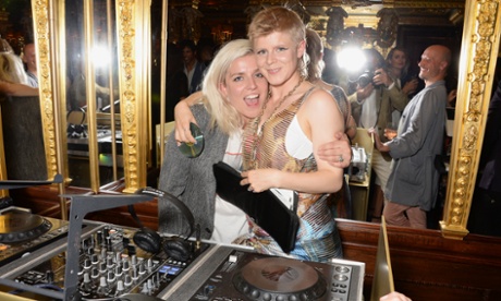Hanna Hanra (L)with the singer Robyn, DJing at The Gentlewoman issue launch party at the Oscar Wilde Bar at The Club at Hotel Cafe Royal on September 9, 2014