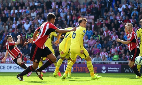 Adam Johnson fires in a shot which finds its way into the net.