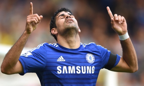 Chelsea's Diego Costa celebrates scoring his second.