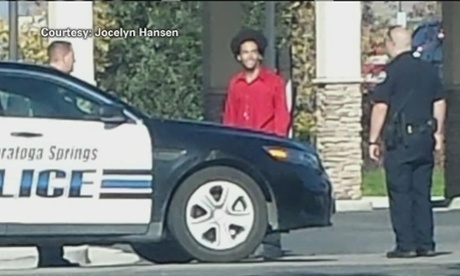 Darrien Hunt and police just before the shooting.