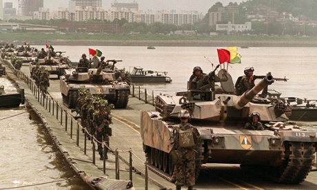 South Korean troops during an exercise on the Han river